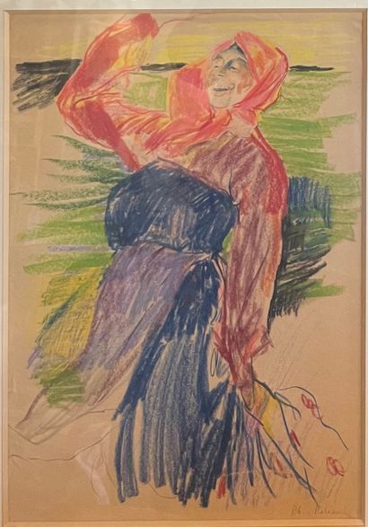 PHILIPPE MALIAVINE (1869-1940) Paysanne russe
Dessin aux crayons gras, signé en bas...