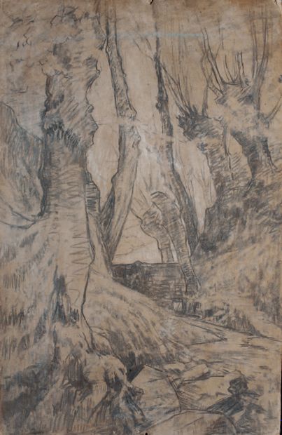 Victor CHARRETON, 1864-1936 Étude d'arbres en hiver
Fusain sur carton (accidents,...
