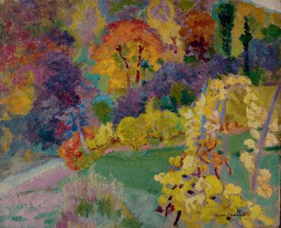 Victor CHARRETON, 1864-1936 Park in autumn
Oil on cardboard
Signed lower right
38...