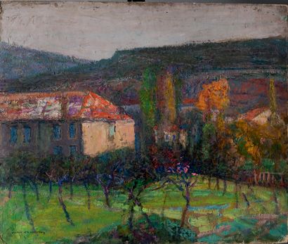 Victor CHARRETON, 1864-1936 Autumn in Veyre, Puy de Dôme, with snow
Oil on cardboard
Signed...