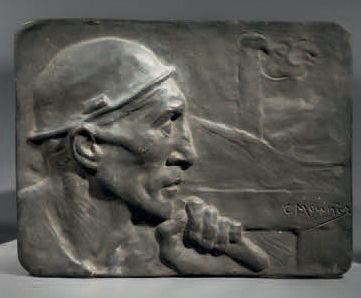 Constantin Emile MEUNIER, 1831-1905 Mineur, 1893
Bas-relief en bronze à patine sombre
Signé...