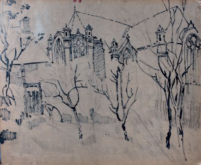 Victor CHARRETON, 1864-1936 Esquisse d'église
Crayon et encre de Chine sur carton
Non...