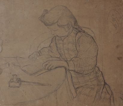 Victor CHARRETON, 1864-1936 Étude de jeune fille lisant
Crayon noir sur carton beige
Non...