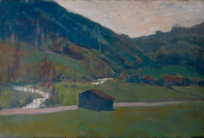 Victor CHARRETON, 1864-1936 River in the valley
Oil on board
Signed lower right
22...