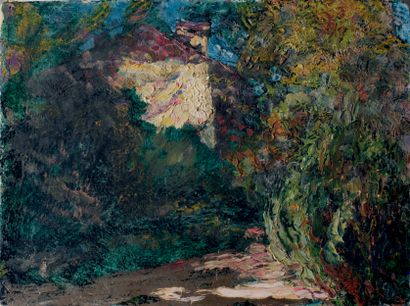 Victor CHARRETON, 1864-1936 Maison dans les arbres
Huile sur carton
Non signé 18,5...