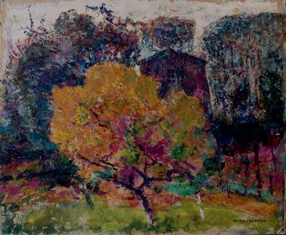 Victor CHARRETON, 1864-1936 
Arbre en automne devant la maison



Huile sur carton...