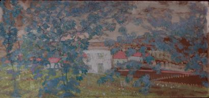 Victor CHARRETON, 1864-1936 Houses behind the trees
Oil on board (accidents on the...