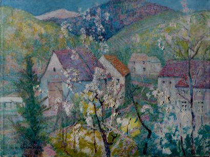 Victor CHARRETON, 1864-1936 Matin de printemps à Murols
Huile sur toile (légère marque...