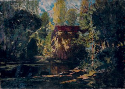 Victor CHARRETON, 1864-1936 The old mill at the pond
Oil on canvas (accidents, missing...