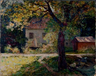 Victor CHARRETON, 1864-1936 House on the edge of the forest
Oil on cardboard (small...