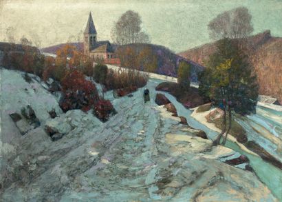 Victor CHARRETON, 1864-1936 Le chemin dans l'ombre, neige, 1911
Oil on canvas
Signed,...