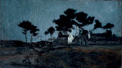 Victor CHARRETON, 1864-1936 Maison sur la lande la nuit
Huile sur ardoise
Signée...