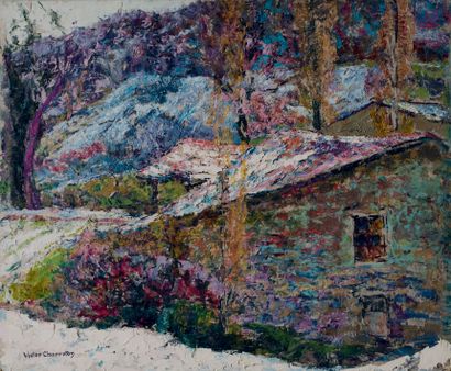 Victor CHARRETON, 1864-1936 Grange dans un paysage de neige
Huile sur carton
Cachet...
