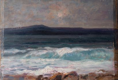 Victor CHARRETON, 1864-1936 La vague au rivage mauve
Huile sur panneau (traces de...