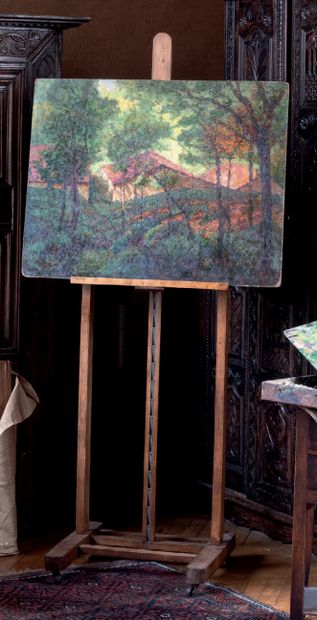 Victor CHARRETON, 1864-1936 Roofs in the forest
Oil on cardboard (old retouching)
Signed...