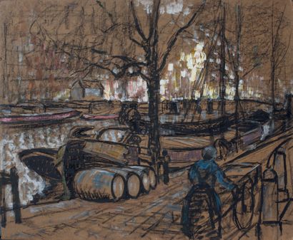 Victor CHARRETON, 1864-1936 Barges at the quay
Sketch in Indian ink and gouache on...