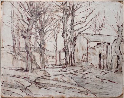 Victor CHARRETON, 1864-1936 La route aux grands arbres devant la ferme
Peinture en...