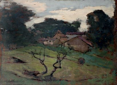 Victor CHARRETON, 1864-1936 Hamlet behind the fields
Oil on panel (slight scratches...