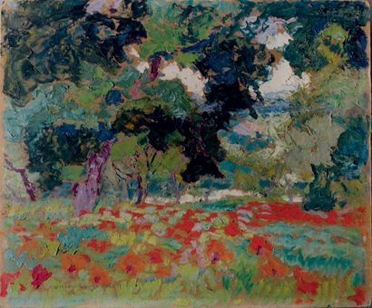 Victor CHARRETON, 1864-1936 Poppy fields and trees
Oil on cardboard
Signed lower...