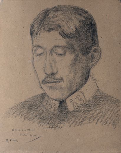 Victor CHARRETON, 1864-1936 Portrait de soldat, 23.08.1915
Crayon noir sur carton...