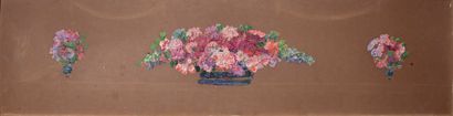 Victor CHARRETON, 1864-1936 Corbeille fleurie et deux vases de fleurs, dessus de...