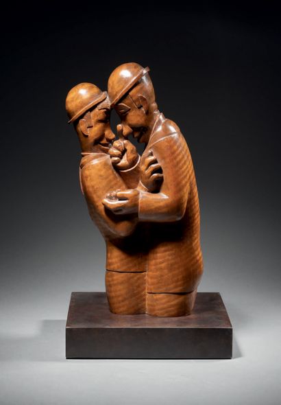 Jean LAMBERT RUCKI (1888-1967) Confidence - c. 1923-25 Walnut sculpture. Direct carving...