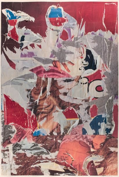 Mimmo Rotella (italien, 1918-2006) Affiche lacérée. Collage de fragments de papiers...