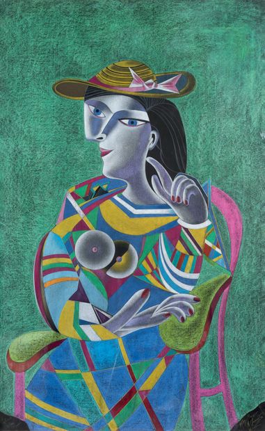 Mihaïl CHEMIAKIN (né en 1943) 
Portrait Paloma Picasso d'après Picasso,1987
Grease...