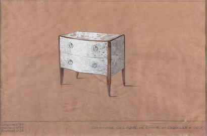 TRAVAIL FRANÇAIS 
Chest of drawers in Chinese lacquer and eggshell
Watercolour, gouache...