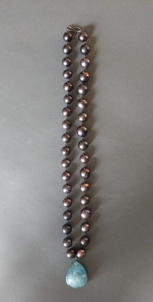 Angela Pintaldi Angela Pintaldi Collier Perles noires et aigue-marine L. 65 cm