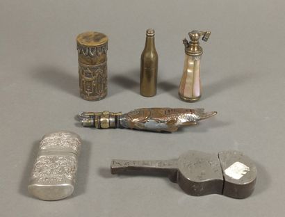 null Lot of 6 fancy gasoline lighters from the 1920s, two stamped Ministère des ...