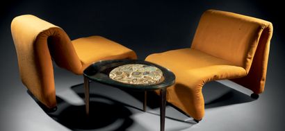 Etienne FERMIGIER (1932-1973) & ACTUAL (éditeur) Two "S" shaped armchairs with tubular...