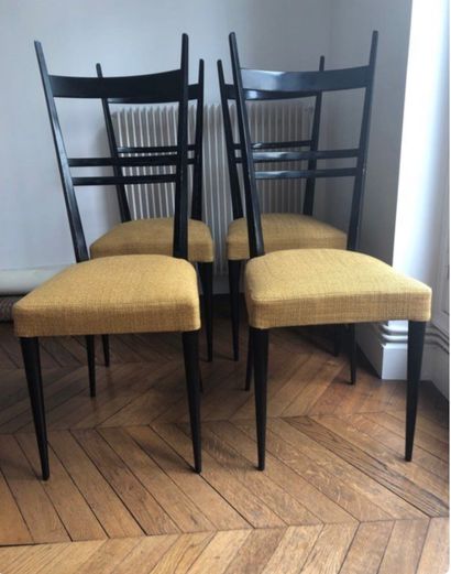 Travail Italien (dans le gout de Gio Ponti) Suite of four high-backed chairs in black...