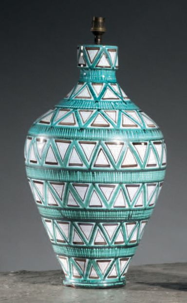 Robert PICAULT (1919-2000) Stoneware lamp base with a conical ovoid body slightly...