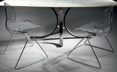 MICHEL CADESTIN (né en 1942) Pair of Traîneau chairs, model created in 1976, structure...