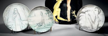 Anton PRINNER (1902-1983) & TAPIS VERT (éditeur) Set of three ceramic plates with...