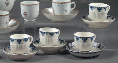 SAINT-CLOUD Four fluted goblets and four saucers in soft porcelain with gadroons...