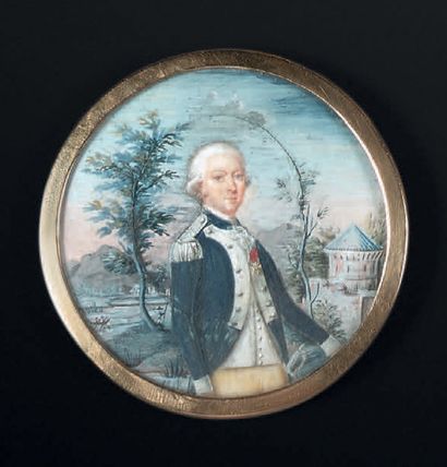 École FRANÇAISE de la fin du XVIIIe siècle 
Portrait d'un officier en uniforme bleu...