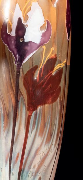 Émile GALLE (1864-1904) Vase "Crocus". Soliflore with swollen base and ovoid body...