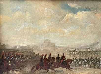 ÉCOLE FRANÇAISE, vers 1840 Generals reviewing the troops
On its original canvas 24,5...