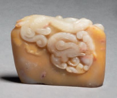 CHINE - Vers 1900 Beige soapstone seal carved with a dragon.
The inscription : Qing...