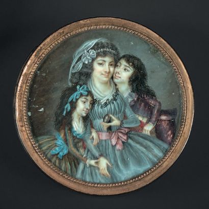 École de François DUMONT, vers 1795 
Round horn box, the lid decorated with a miniature...