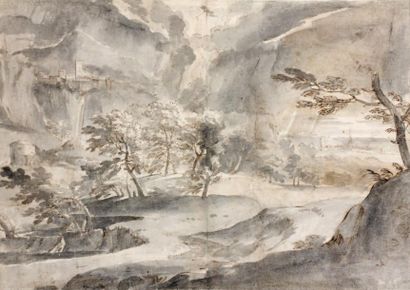 ATTRIBUÉ À LUIGI VANVITELLI (NAPLES 1700 - CASERTE 1773) Paysage d'orage Plume et...