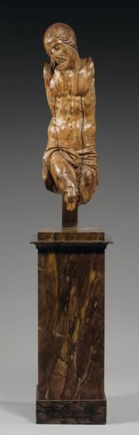 ECOLE FRANÇAISE VERS 1600 Beau fragment d'une sculpture de Christ en bois de noyer...