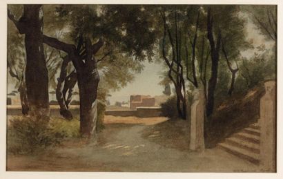 GABRIEL AUGUSTE ANCELET (1829-1895) Vue de la terrasse arrière de la villa Médicis...