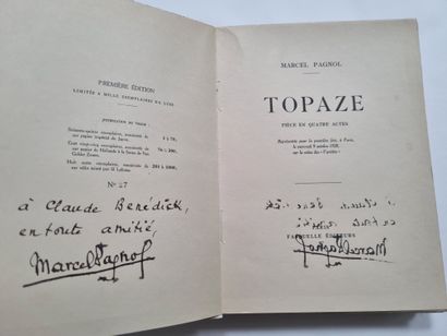 PAGNOL (Marcel). 
Topaze. Paris, Fasquelle, 1930. In-8, broché, non coupé, couverture...