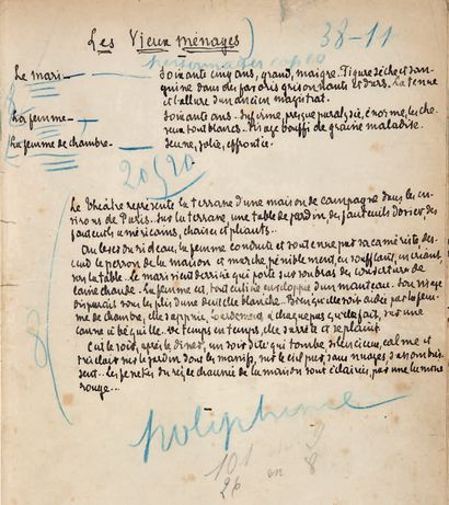 MIRBEAU (Octave). The Old Households. Autograph manuscript, (s.l.n.d.). 15 pages...