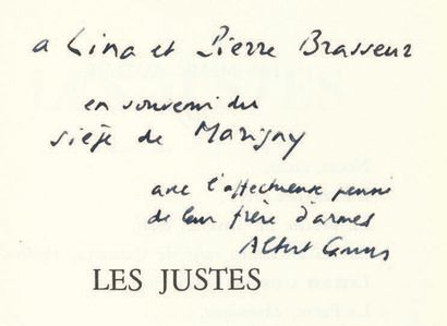 CAMUS (Albert). Les Justes. Pièce en cinq actes. Paris, Gallimard, NRF, 1950. In-12,...
