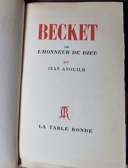 ANOUILH (Jean). Beckett or the Honour of God. Paris, La Table ronde, 1959. In-12,...