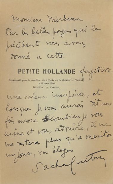 GUITRY (SACHA). Petite Hollande, comedy in three acts. Preface by M. Octave Mirbeau....
